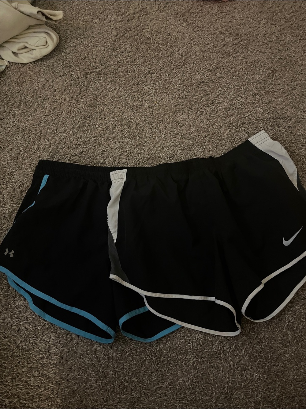 Nike Black Athletic Shorts with White and Blue Trim